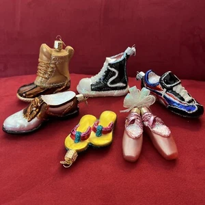 Old World Christmas Ornament Lot of 6 Shoes Boot Sneaker Cleats Golf Flip Flops - Picture 1 of 12