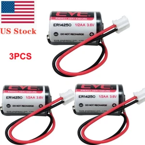 3PCS for EVE ER14250 1/2AA 3.6V 1200mAh LS14250 Lithium Replace Battery w/ Plug - Picture 1 of 9