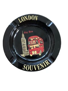 Vintage London Big Ben Double Decker Bus 4 Holder Ashtray Black And Gold - Picture 1 of 3