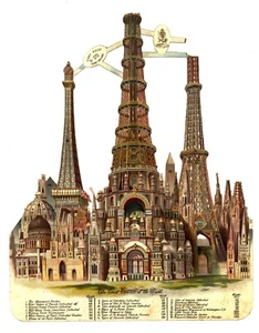 World's Fair, Famous Towers, paper scraps Tuck Giant Relief 570, circa 1888, - Picture 1 of 3