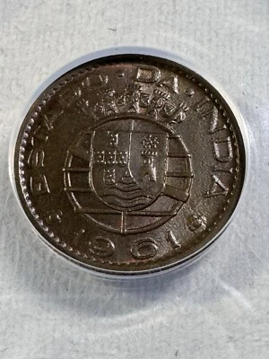 1961 India-Portuguese 10 Centavos Bronze Coin Graded MS 63 BN by ANACS - Image 1 of 4