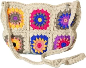 Verdusa Women's Floral Crochet Crossbody Bag Woven One Size, Beige - Picture 1 of 4