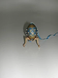 Handcrafted Easter Egg,Slovakia,Real Chicken Egg,Blue,pearls,Christmas decoratio - Picture 1 of 1