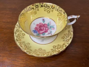 Paragon Cup & Saucer By Appointment to Her Majesty the Queen Yellow, Pink Rose - Picture 1 of 23