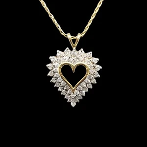 Beautiful 10K Yellow & White Gold 1.50 CTW Natural Diamond Heart Pendant - Imagen 1 de 8
