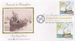 FDC 2006 - Edición conjunta con Canadá - Samuel de Chamlain #B Silk Cachet - Imagen 1 de 1