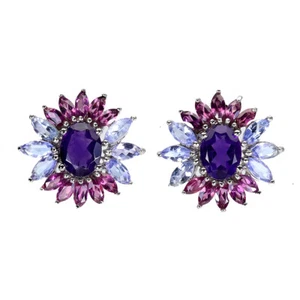 Pendientes De Plata Esterlina 925 Ovalados De Amatista Y Rodolita Joyería - Imagen 1 de 13
