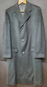 Vintage Men's Black Long Wool Cashmere Coat Overcoat Size L - Picture 1 of 12