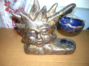 Ceramic Glass Sun Fragrance Warmer Gold and Blue MediumSize GUC - Picture 1 of 3