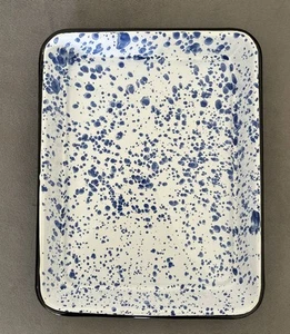 Blau Splatter Emaillegeschirr Metall Klassisch 2 Quart Serviertablett Rot Co. 11" x 9" - Bild 1 von 3