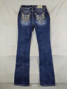 Miss Me Jeans Women's 25 Mid Rise Boot Cut Embroidered Ranch Cowgirl Denim Blue - Picture 1 of 12