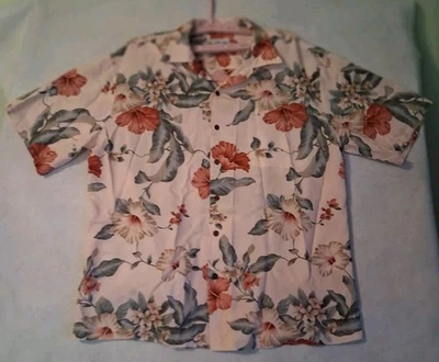Vintage Mens Iolani Hawaiian short sleeve shirt XL beige rayon floral - Image 1 of 4