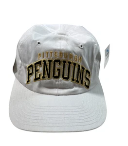VINTAGE Pittsburgh Penguins Mütze Kappe Druckknopflasche weiß NHL Hockey Herren 90er - Bild 1 von 7