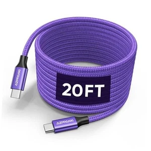 20 Fuß USB C auf USB C Kabel, 60 W Schnellladung, robust doppelt Nylon geflochten lila - Bild 1 von 8