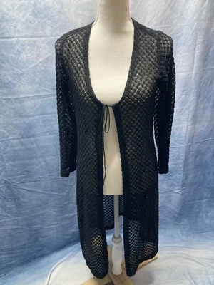 Cárdigan largo de encaje de malla de ganchillo negro mediano Forever 21 vintage de los años 90 para mujer Foto 1 de 4