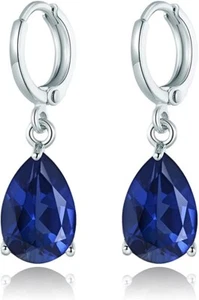 Crystalline Azuria 18K White Gold Pl Crystal Dangle Blue Teardrop Earrings 2.6 - Picture 1 of 4