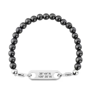 Hematite Grid Coordinates Bracelet Beads Charm Custom Engraved Message UK Ammo - Picture 1 of 10