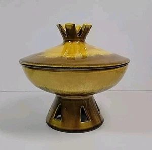 Vintage Royal Haeger Brown UFO Footed Compote Candy Dish Atomic MCM Spaceship 7” - Picture 1 of 9