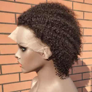Short Bob Human Hair Wigs HD Transparent 13X1 Lace Front Wigs Afro Kinky Curly - Picture 1 of 7