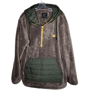 Billabong Half Zip Fleece Hoodie XL Adventure Division Cinch Hem Brown/green - Picture 1 of 8