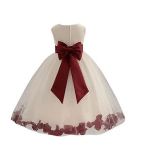 Flower Girl Dress Rose Petals Dresses Communion Dress Wedding Pageant Dresses  - Picture 1 of 45