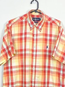Camisa Ralph Lauren Abotonada Para Hombre M Naranja Cuadros Manga Corta - Imagen 1 de 4