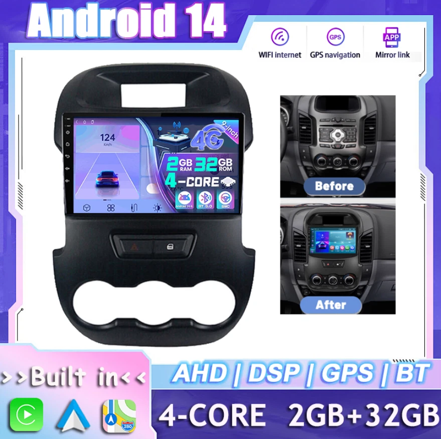 IPS CarPlay Autoradio Android 14.0 Für Ford Ranger 2011-2016 DSP GPS AUX 2G+32GB - Bild 1 von 4