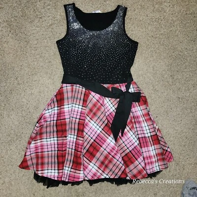 Justice Girls Black Tank Dress Sparkle Glitter & Red/Black Plaid Christmas Sz 16 - Image 1 of 4