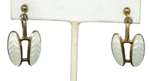 VINTAGE HROAR PRYDZ STERLINGSILBER WEISS GUILLOCH EMAILLE ANHÄNGER OHRRING NORWEGEN - Bild 1 von 5
