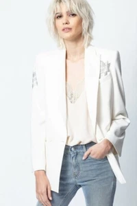 Giacca blazer Zadig & Voltaire tessuto impreziosito avorio strass viscosa nuova con etichetta - Foto 1 di 9