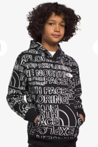 The North Face Camp Fleece Pullover Hoodie BLACK WHITE Boys Girls LARGE 12 NWT! - Picture 1 of 7