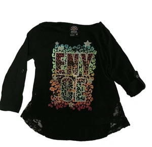 Little Girls Top 4 Toddler Black L Sleeve Animal Applique Lace Side Vents Enyce - Picture 1 of 5