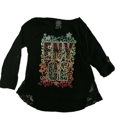 Little Girls Top 4 Toddler Black L Sleeve Animal Applique Lace Side Vents Enyce - Image 1 of 4