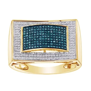 2 CT Blue Topaz & Simulated Diamond Cluster Men's Wedding Band Ring 925 Silver - Picture 1 of 12