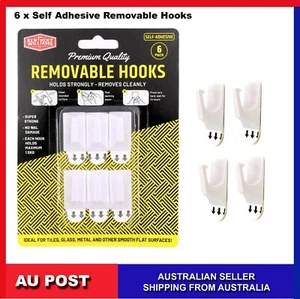 6 Removable Hooks Hanger Self Adhesive Clip Wall Window Stick Clips hold 1.5kg - Picture 1 of 3