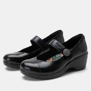 Alegria Womens Sofi Leather Mary Jane Wedge Shoe - Noir Black  NEW - Picture 1 of 7