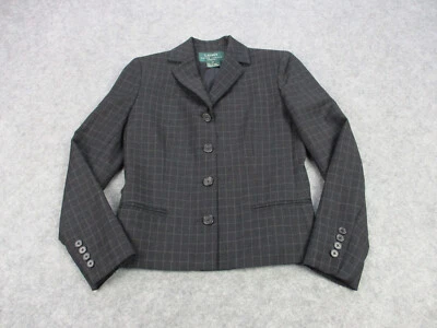 VINTAGE Ralph Lauren LRL Blazer Jacket Womens Petite 2 Black Gray Windowpane VTG - Image 1 of 4