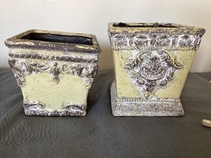 2 X Tontöpfe Landhaus Vintage Lasiert Ornament Plastisch - Bild 1 von 10