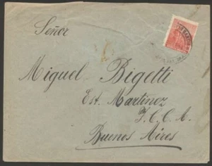 Argentina Internal Isla Martin Garcia Cancel To Buenos Aires Cover 1914 1 Stamp - Picture 1 of 2