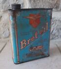 Vintage oil can tin BRET-OIL France old antique canister blue vtg