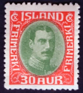 ICELAND Scott 183 30a Red and Green Watermark Multiple Crosses MH F-VF 1931-33 - Picture 1 of 2