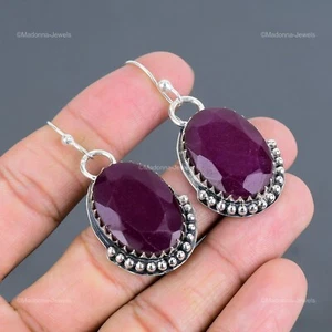 Natural Kashmir Rubi Artisan Dangle Drop Unique Earrings Jewelry Sterling Silver - Picture 1 of 6