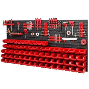 Storage System - 1544 x 780 mm - Wall Shelf 75 x Red Stacking Boxes and... - Picture 1 of 7
