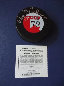 Disco con logotipo firmado por Wayne Cashman equipo canadiense 1972 serie Summit AJ deportes * - Imagen 1 de 3