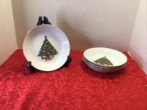4 Jamestown China Fine Porcelain Bowls Christmas Tree Soup Salad Veggie 7-1/2" - Picture 1 of 8