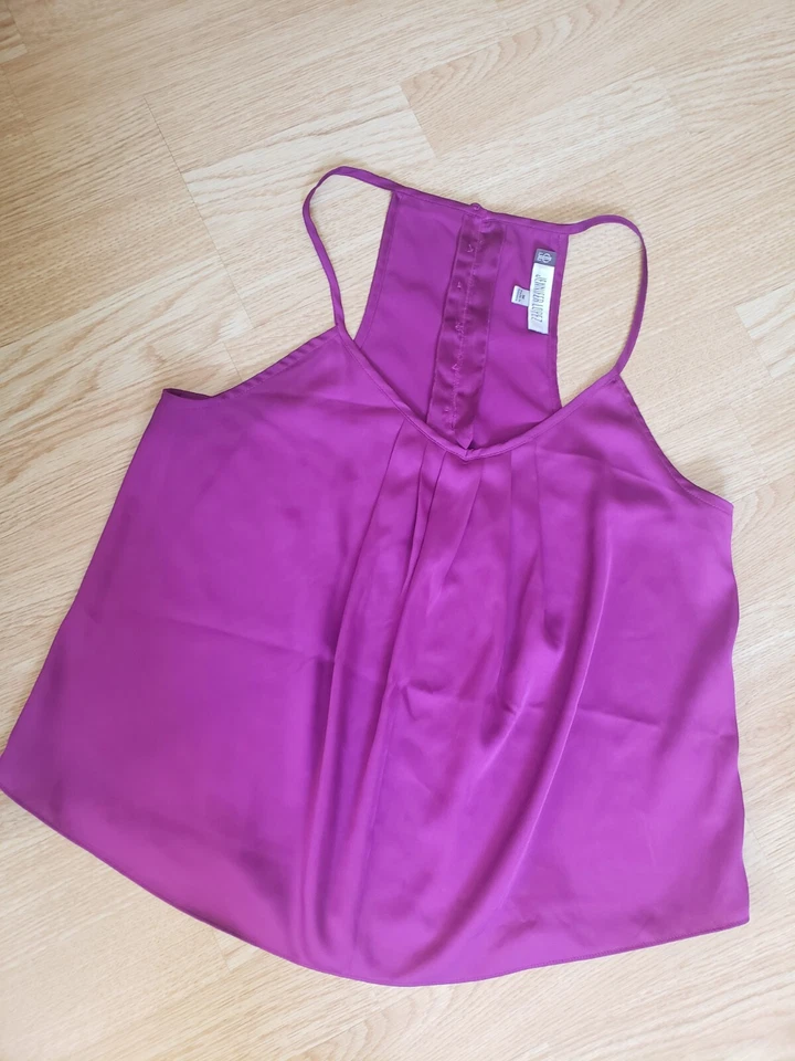 Jennifer Lopez talla M púrpura cuello en V botones satinados cami acanalados correa espagueti tanque Foto 1 de 4
