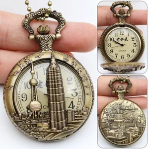 Retro Old Shanghai Pocket Watch Necklace  Oriental Pearl pendant Necklace #6 - Picture 1 of 4