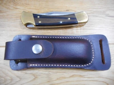 Buck 110 Horizontal draw leather knife sheath .  Crazy Horse Brown leather. - Image 1 of 4