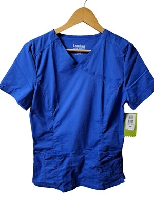 Blusa esfoliante Landau Made Better Size XSM feminina azul gola V/manga curta nova com etiquetas - Imagem 1 de 4