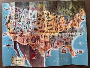 Vtg 1949 National Trailways Bus System Color Illustrated United States Map 18x24 - Picture 1 of 9